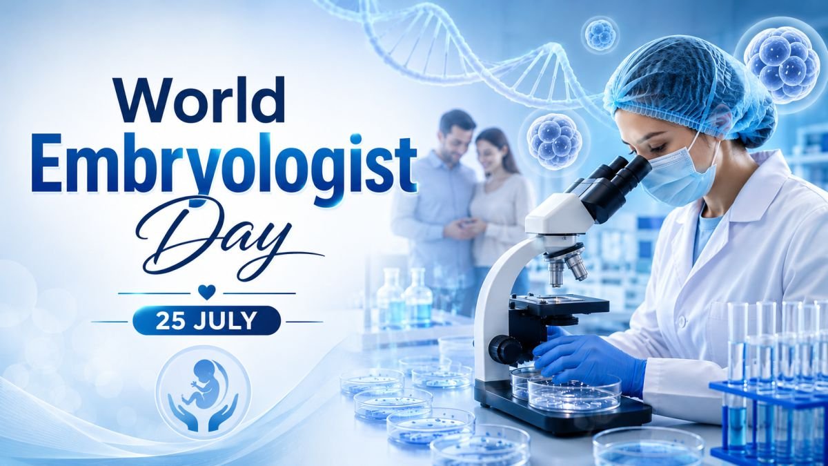 World Embryologist Day 2026 featured image showing an embryologist working in an IVF laboratory with microscope and embryo culture, representing a glo